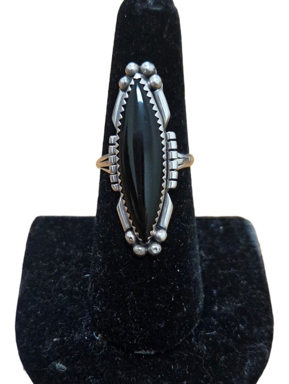 Vintage Navajo Onyx Sterling Silver Ring Signed AB Size 6.5